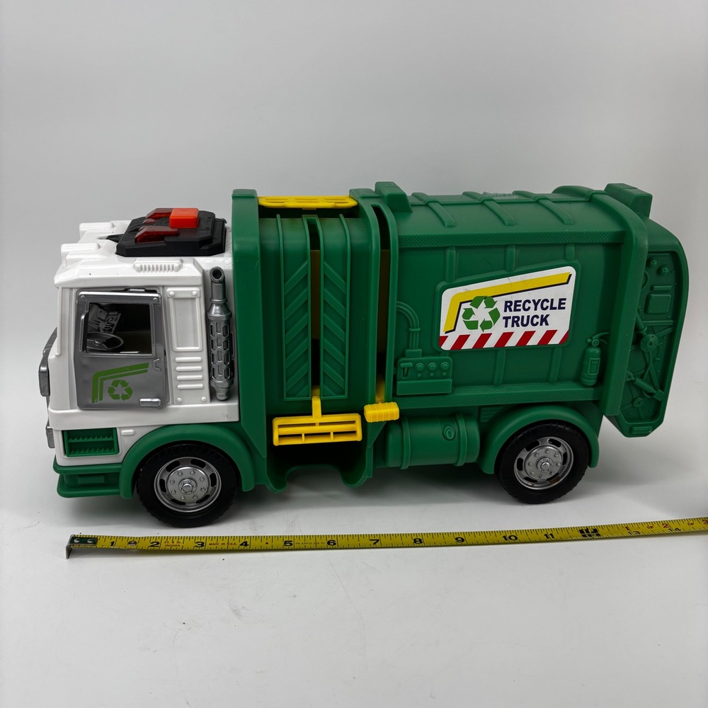 Green Recycle Truck Toy with Lights and Sounds Side Loading Garbage Truck
